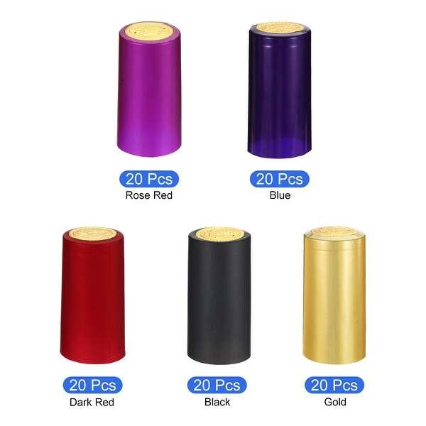 100Pcs 30mm PVC Heat Shrink Wine Bottle Caps Sleeves Top Cover Film 5 Colors - Multi-Color