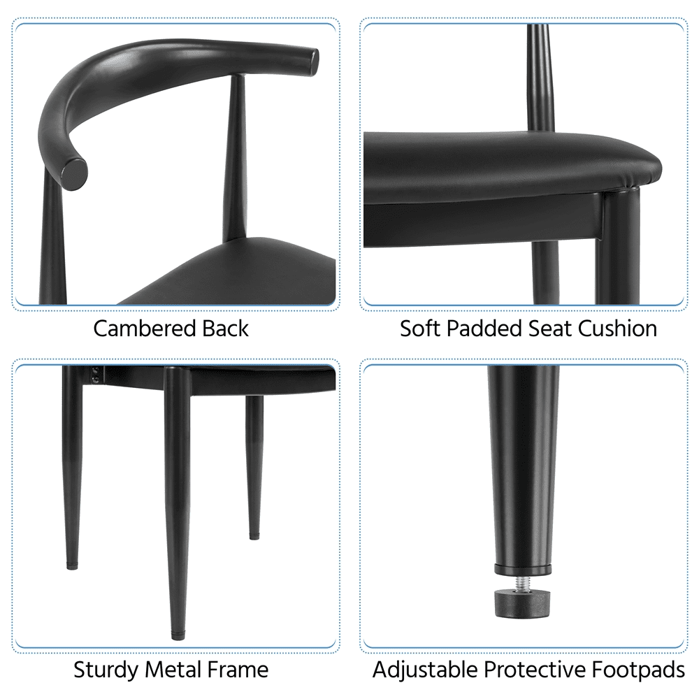 Topeakmart 2pcs Armless Dining Chairs Kitchen Chairs with Fabric Leather Seat， Black