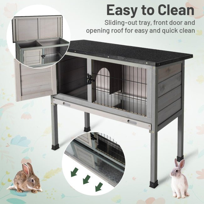 Best Outdoor Indoor Elevated Wooden Rabbit Hutch With Removable Tray