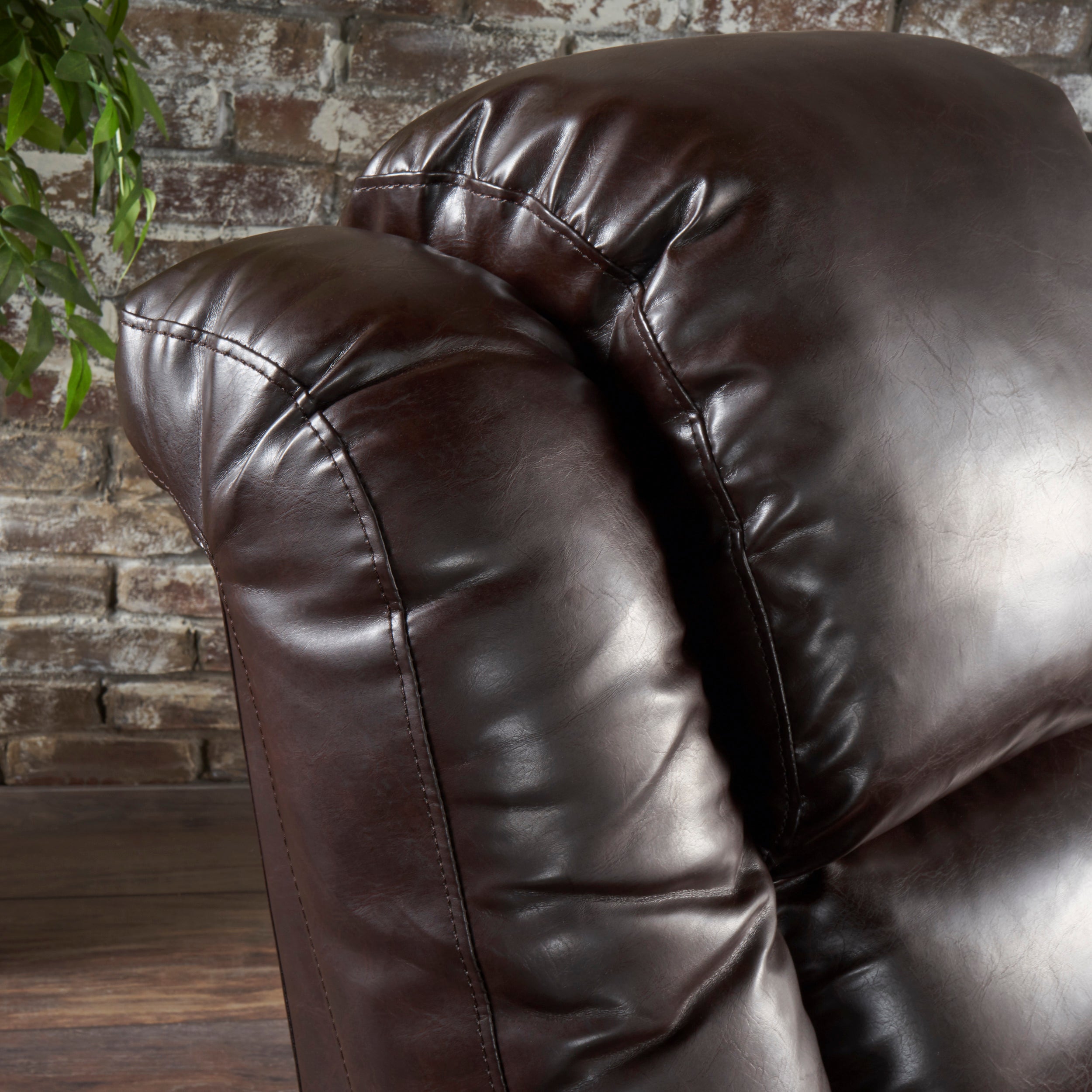 Everette Brown Leather Power Recliner With Storage, Cup Holder, and USB Charger