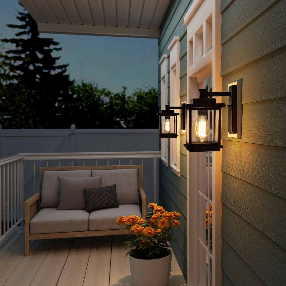 LNC 1 Light Farmhouse Matte Black Square Shade Outdoor Lighting 10.6 quotH   Transitional   Outdoor Wall Lights And Sconces   by LNC  Houzz