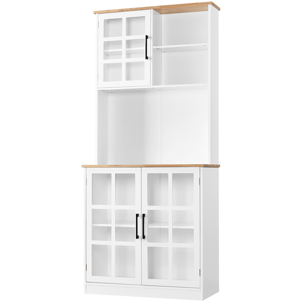 Easyfashion Kitchen Pantry with Cabinets for Kitchen Dining Room， White