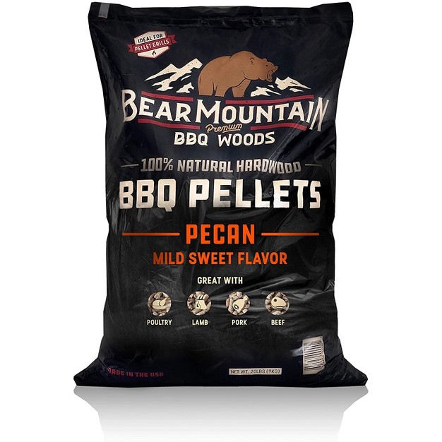 Bear Mountain Bbq 100 Natural Hardwood Pecan Mild Sweet Flavor Pellets For Smokers And Outdoor Grills 20 Pound Bag