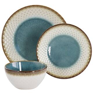 GIBSON ELITE Habit Hill 12-Piece Blue Stoneware Dinnerware Set 985119204M