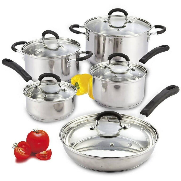 10-Piece Stainless Steel Cookware Set with Encapsulated Bottom