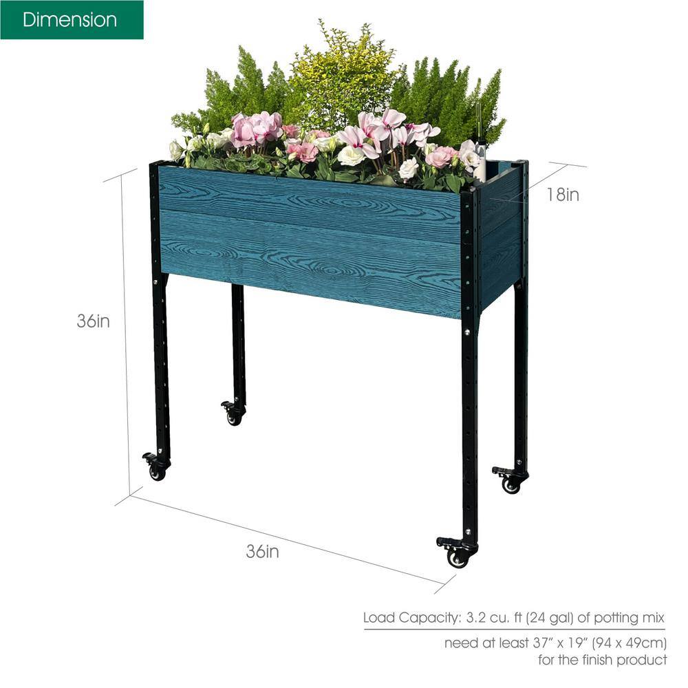 EverBloom 18 in. D x 36 in. H x 36 in. W Blue and Black Composite Board and Steel Self-watering Mobile Elevated Planter S333618WB