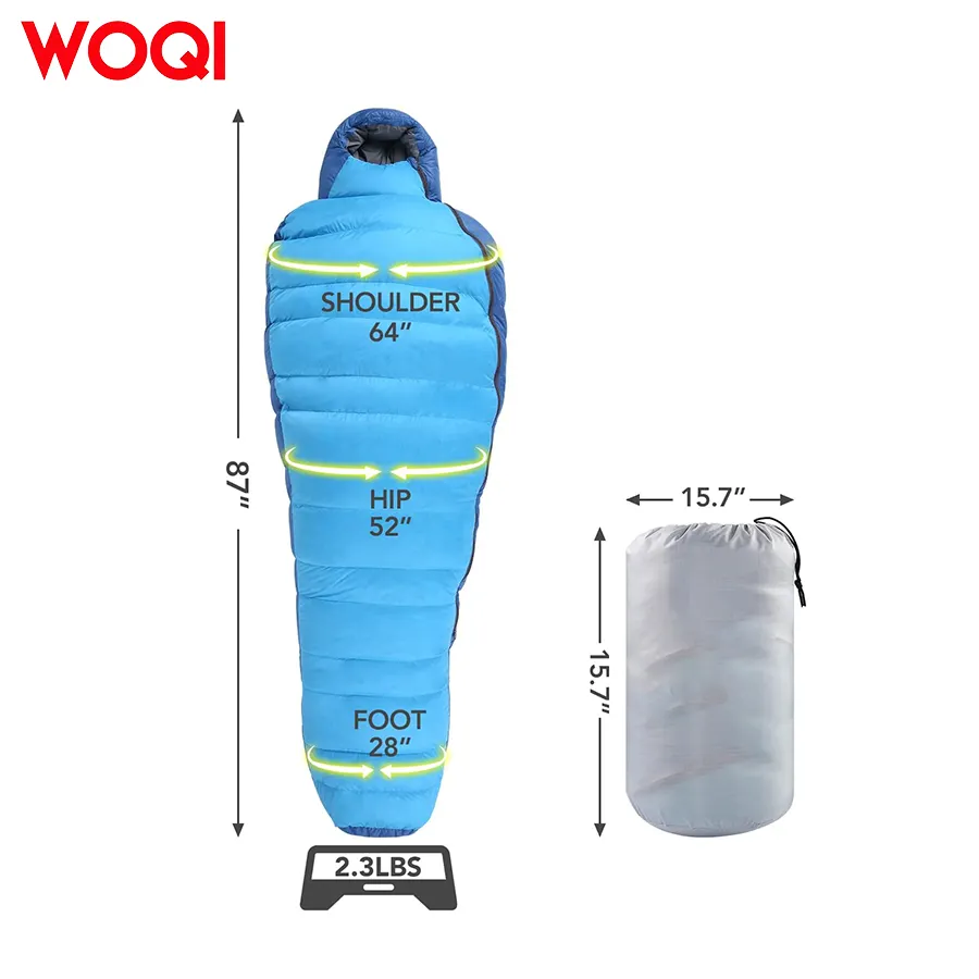 WOQI ultra light mummy sleeping bag suitable for cold weather