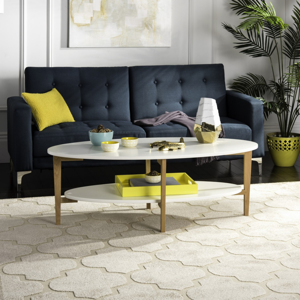 Cara Oval Coffee Table White   Transitional   Coffee Tables   by AED Luxury Home Decor  Houzz