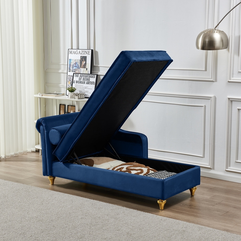 Velvet Chaise Lounges Hidden Storage Lounges Chair  Navy Blue