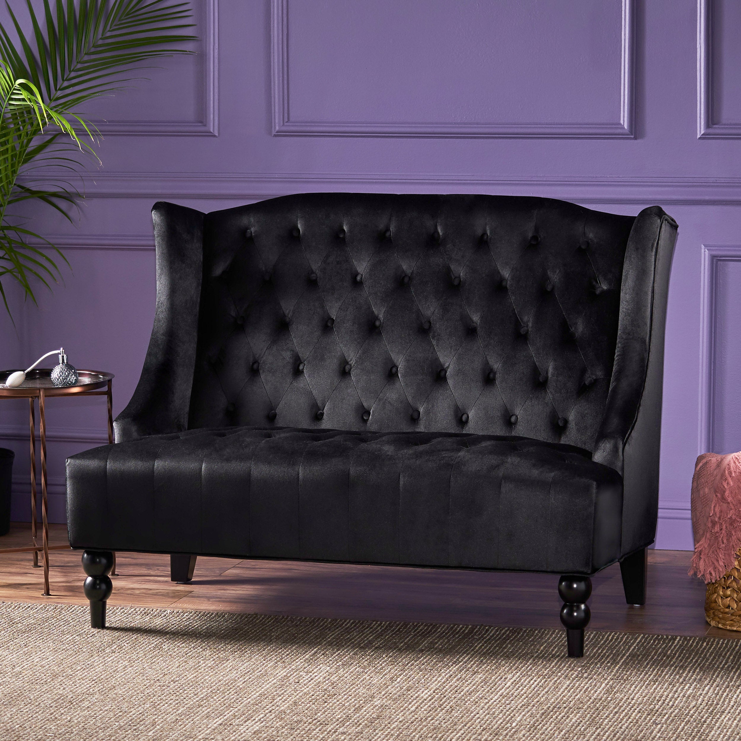 Leah French Style Tufted High Winged Back New Velvet Loveseat