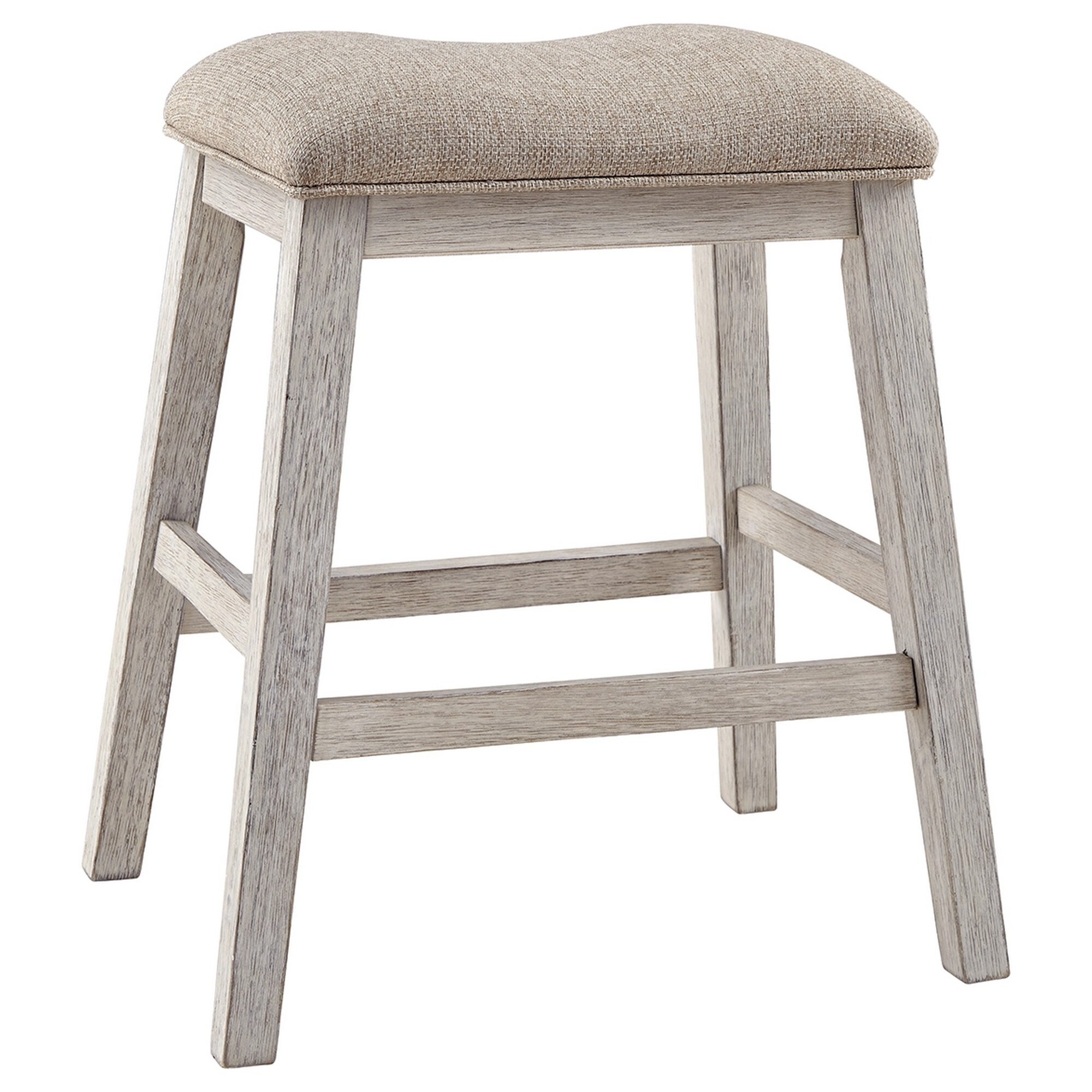 Fabric Upholstered Stool with Angled Legs， Set of 2， Beige