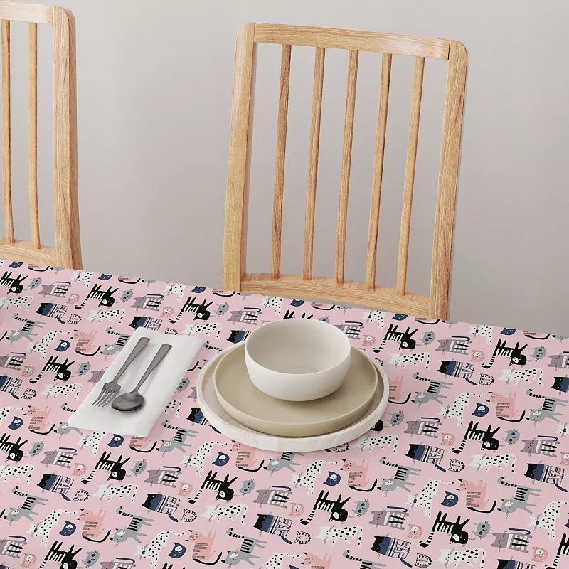 Square Tablecloth， 100% Cotton， 60x60， Cartoon Cats Pink