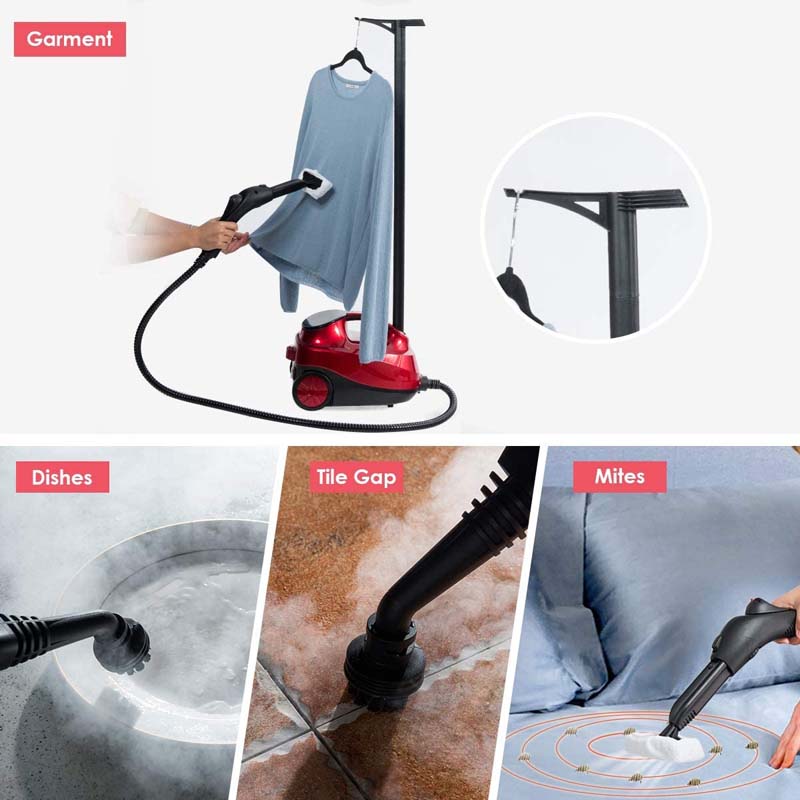 2000W Steam Cleaner, Multipurpose Household Steamer, Heavy Duty Rolling Cleaning Machine with 19 Accessories, 1.5L Water Tank