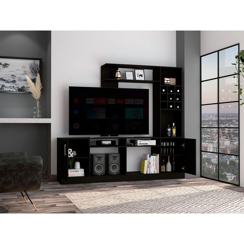 Vibrant Entertainment Center For TV▽s up 78， Double Doors Cabinet， Storage Spaces， Six External Shelves