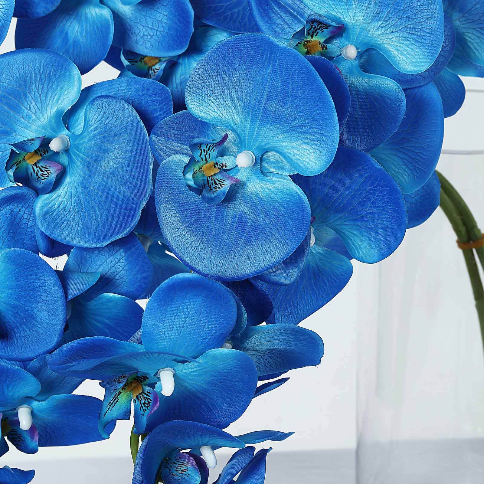 2 Stems Royal Blue Artificial Silk Orchid Flower Bouquets 40