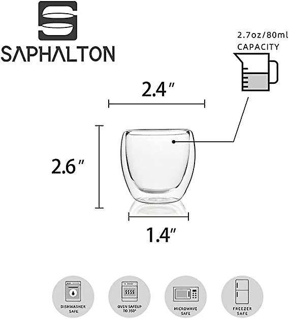 Double Wall Glass Coffee Mugs Without Handle， 2.5 Oz /8.5 Oz /13oz Tea Cups， Clear Glass Drinkware For Espressocappuccino， Lattehot Beverages (2.5 Oz)