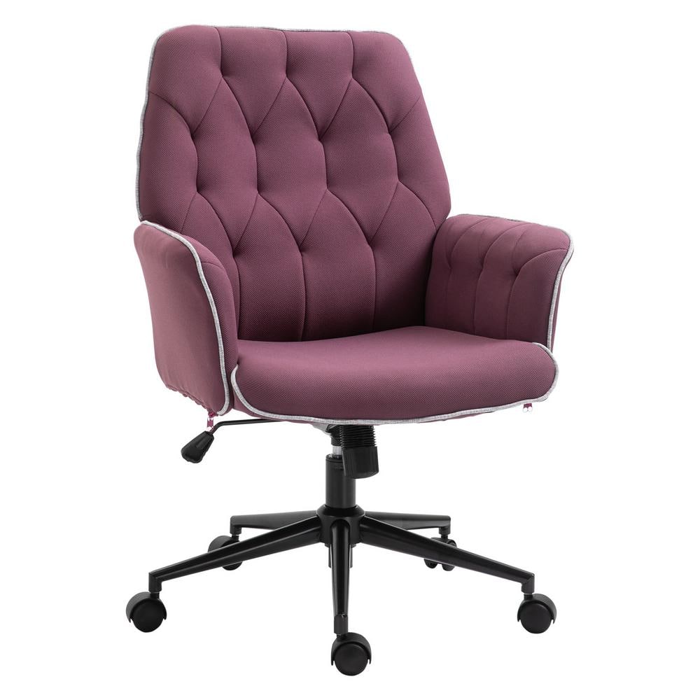 Vinsetto Purple, Modern Mid-Back Tufted Fabric Home Office Desk Chair with Arms, Swivel Adjustable Task Chair, Upholstery Chair 921-102VT