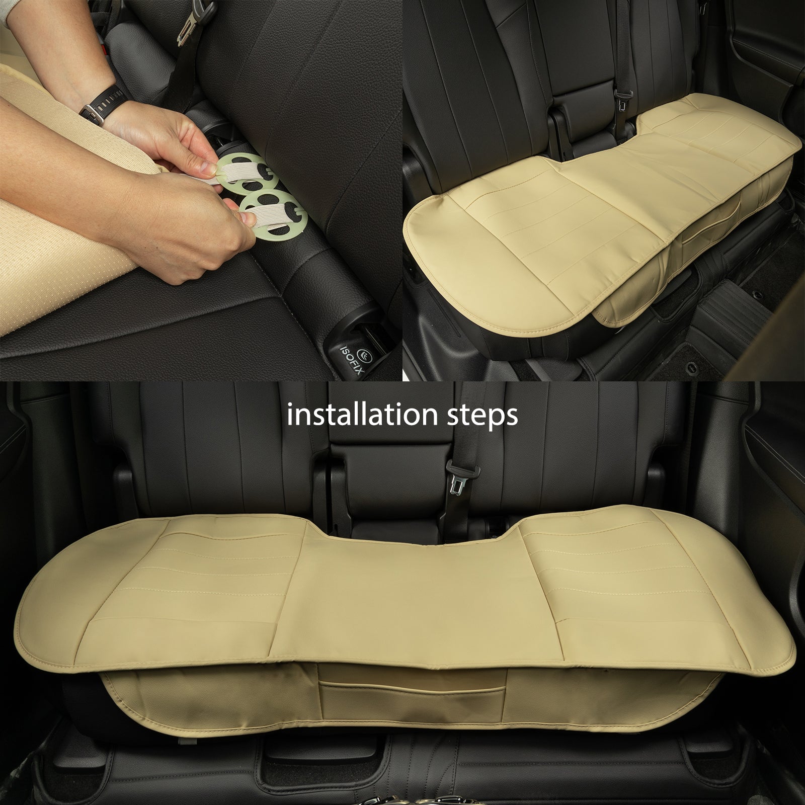 Beige Full Surround Car Rear Back Row Seat Cover Cushion Pu Leather Universal Chair Pad Mat Waterproof