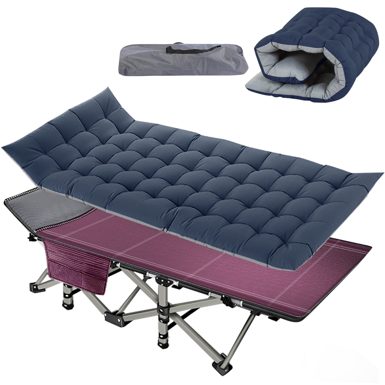 FICISOG Folding Camping Cots for Adults 600lbs Double Layer Oxford Strong Heavy Duty Wide Sleeping Cots with Carry Bag & Mattress