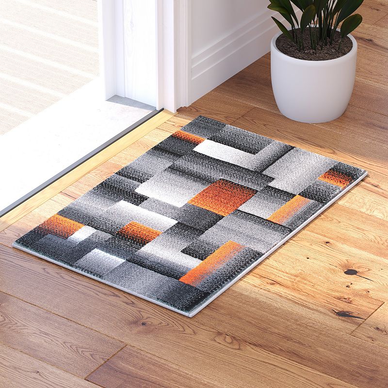 Masada Rugs Masada Rugs Trendz Collection 2'x3' Modern Contemporary Area Rug in Orange， Gray and Black-Design Trz861