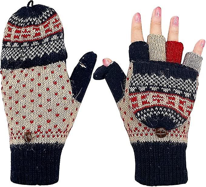 Winter Fingerless Gloves For Women Warm Wool Knitted Convertible Ladies Fingerless Mittens1setmixed Color