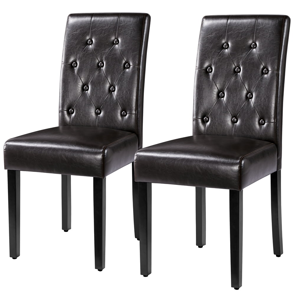 Alden Design Parson Faux Leather Dining Chair with Solid Wood Legs， Set of 2， Espresso