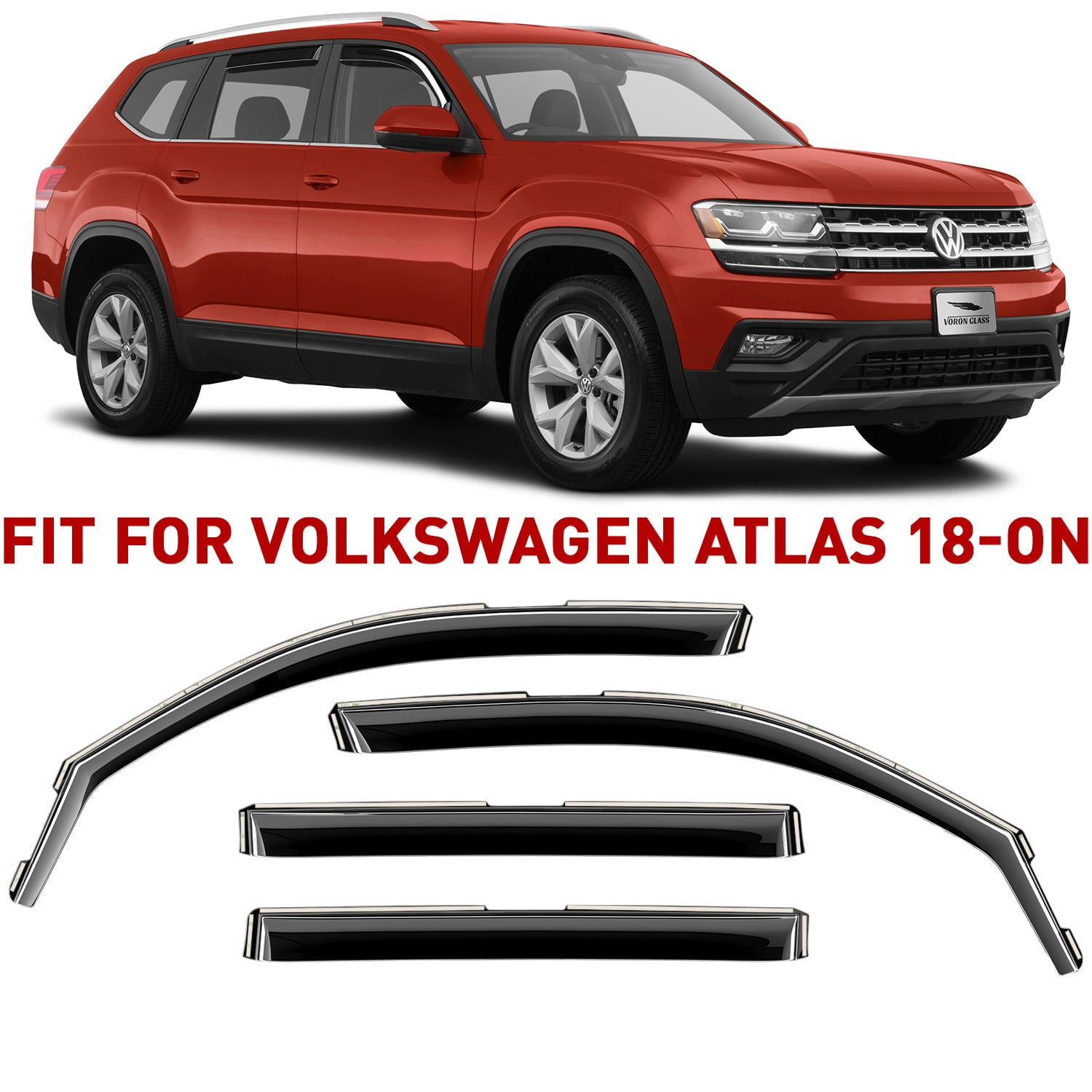 Voron Glass in-Channel Extra Durable Rain Guards for Volkswagen Atlas 2018-2023， Window Deflectors， Vent Window Visors， 4 Pieces - 200256