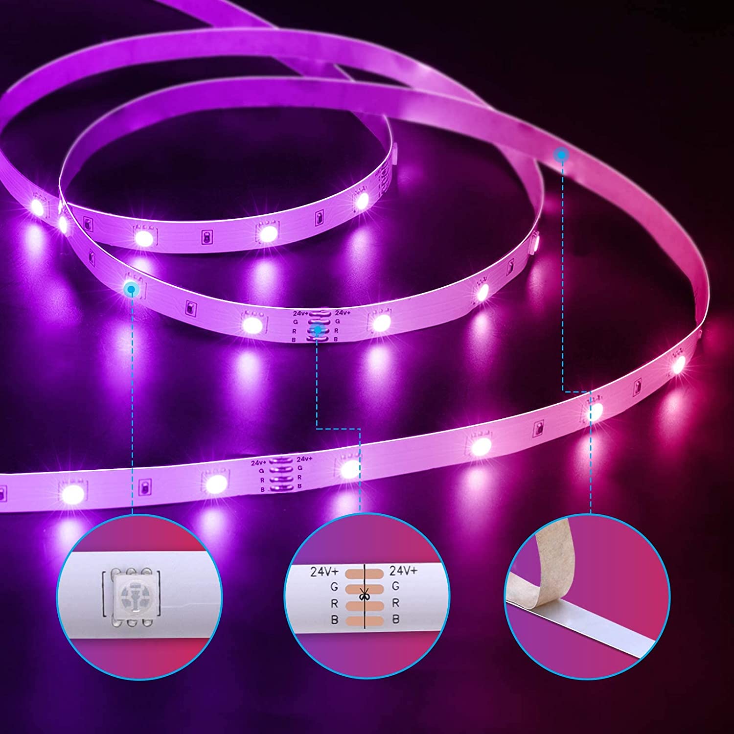 Govee 65.6ft Alexa LED Strip Lights， Smart WiFi RGB Rope Light Works with Alexa Google Assistant， Remote App Control Lighting Kit， Music Sync Color Changing Lights for Bedroom， Living Room， Kitchen