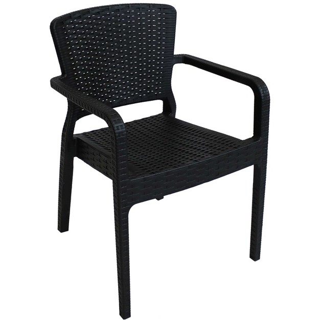 Sunnydaze Faux Wicker Rattan Design Plastic All weather Commercial grade Segonia Indoor outdoor Patio Dining Arm Chair