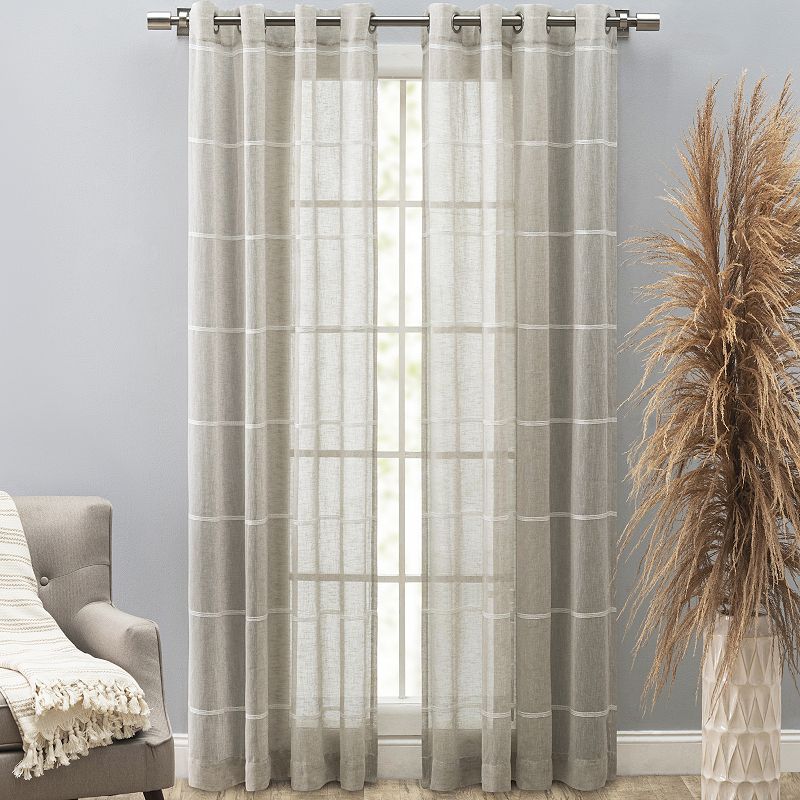 Horizon Stripe Textured Semi-Sheer Grommet Curtain Panel