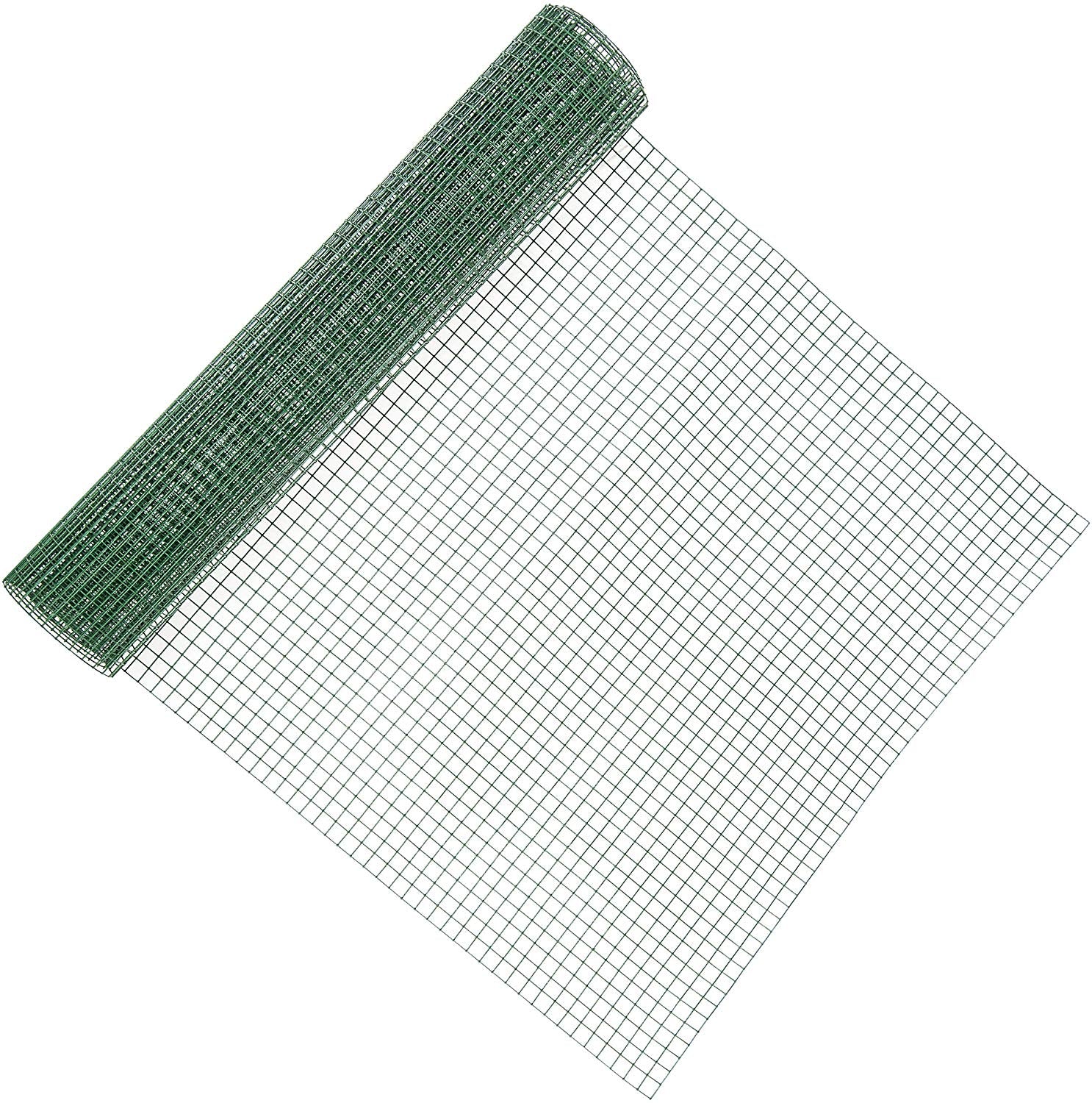 Fencer Wire 19 Gauge Green Vinyl Coated 1/2 Hardware Cloth Vegetables Garden Rabbit Fencing Snake Fence for Chicken Run Critters Gopher Racoons Opossum Rehab Cage Wire Window (24" x 96")