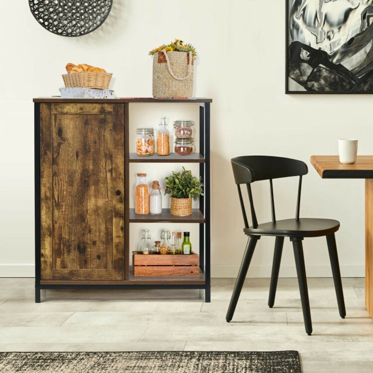 Multipurpose Freestanding Storage Cabinet with 3 Open Shelves and Doors   28\