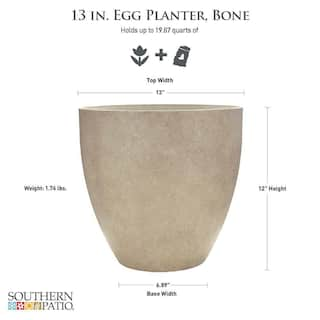 Southern Patio Medium 13 in. x 12 in. 20 qt. Bone High-Density Resin Egg IndoorOutdoor Planter HDR-012344