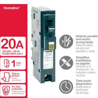 Square D Homeline 20 Amp Single-Pole Plug-On Neutral Combination Arc Fault Circuit Breaker(HOM120PCAFIC) HOM120PCAFIC