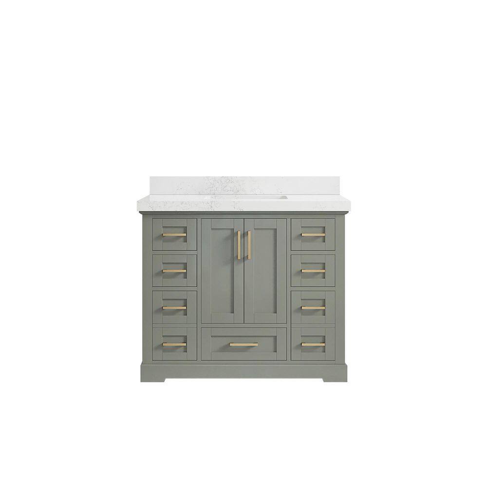 Willow Collections Boston 42 in. W x 22 in. D x 36 in. H Bath Vanity in Evergreen with 2 in. Empira Quartz Top BST_EGN_EMP_WT_42