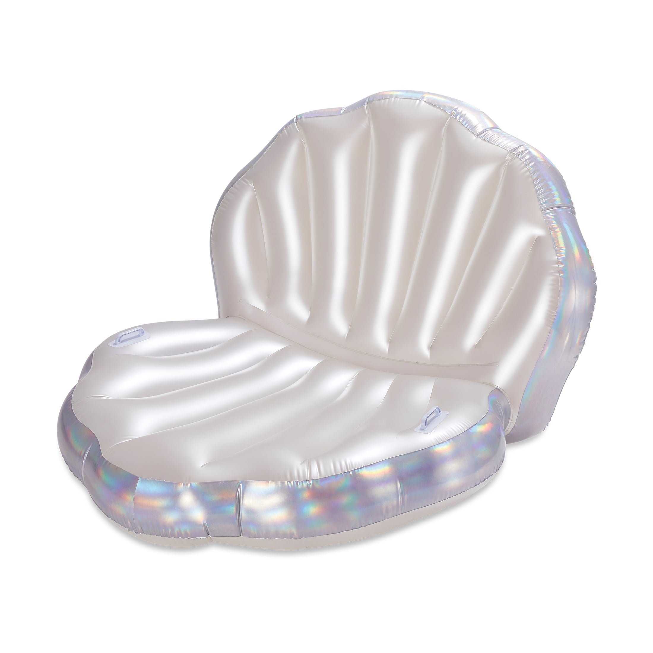 Play Day Inflatable Holographic Seashell Pool Float, Holographic Silver, for Adults, Unisex