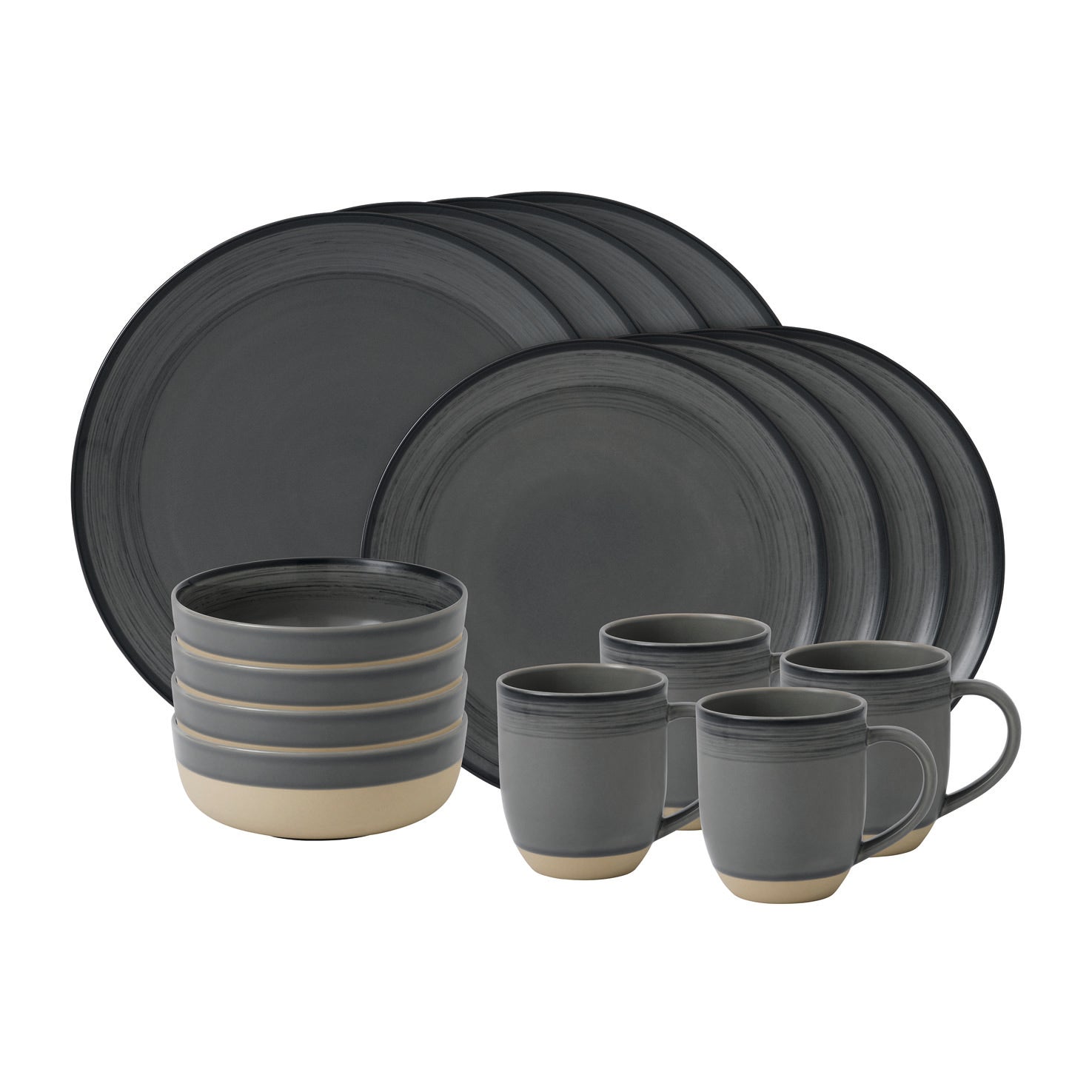 Brushed Glaze 16-Piece Set in Charcoal Grey