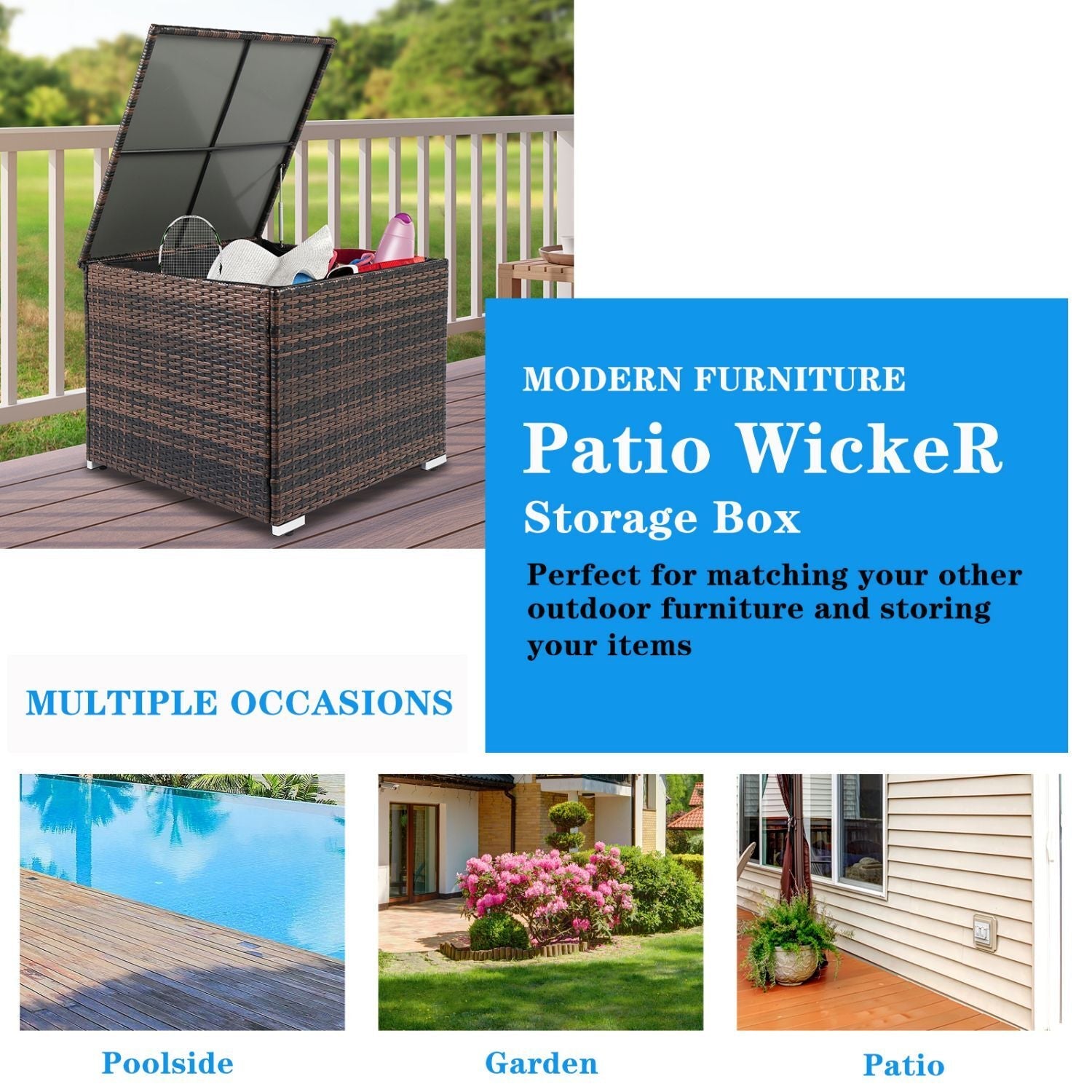 Cmgb Outdoor Storage Wicker Deck Box,Yard Storage Box,Brown