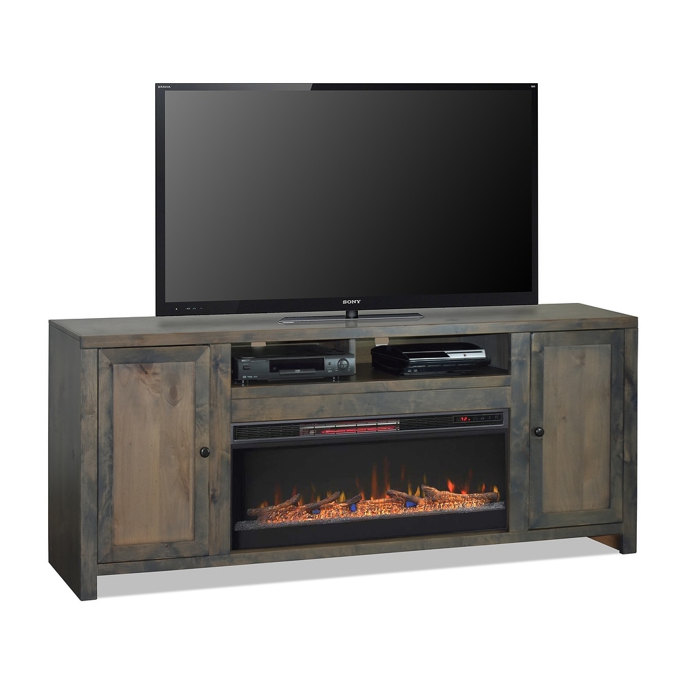 Bridgevine Home 84 in. No Assembly Required Barnwood Finish Solid Wood Fireplace TV stand