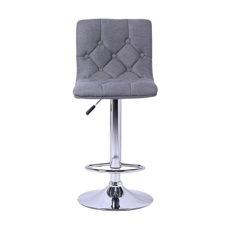 Grey Fabric Tufted stool adjustable height stainless steal pedestal base set of 2