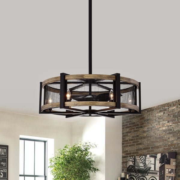 Samual Wood Grain Ceiling Fan 31-Inch 6-Light Geometric Metal Drum Shade (Includes Remote) Shopping - The Best Deals on Ceiling Fans | 37396872