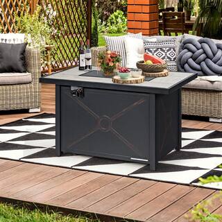 Alpulon 42 in. Outdoor Metal Rectangular Propane Gas Fire Pit Table with Table Cover ZMWV303