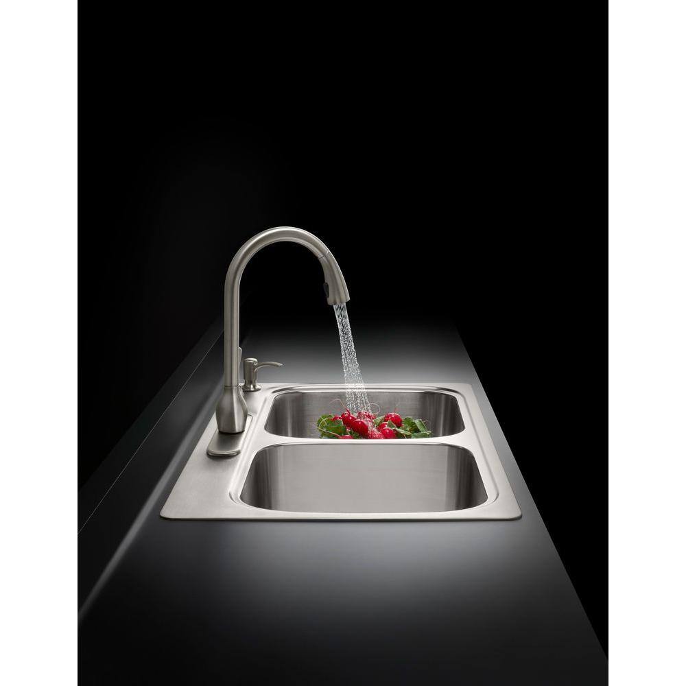 KOHLER Barossa Single-Handle Pull-Down Sprayer Kitchen Faucet with SoapLotion Dispenser in Vibrant Stainless K-R776-SD-VS