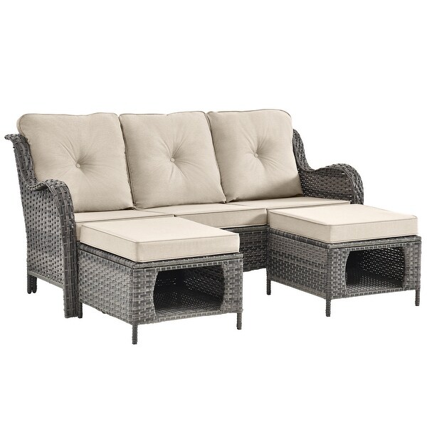 Wicker Patio Furniture Conversation Set with High Back Swivel Chairs and Storage Ottomans，Cushions Included🎃