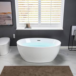 WOODBRIDGE Arras 55 in. Acrylic FlatBottom Double Ended Bathtub with Brushed Nickel Overflow and Drain Included in White HBT5840