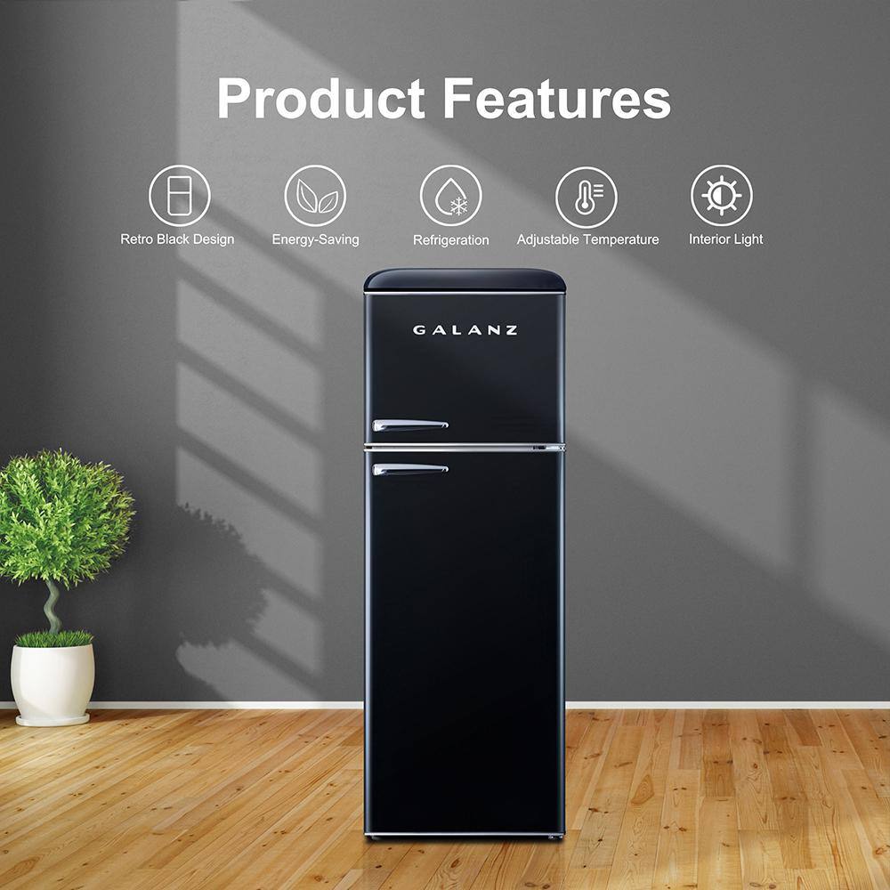 Galanz 12 cu. ft. Top Freezer Retro Refrigerator with Dual Door True Freezer Frost Free in Black GLR12TBKEFR