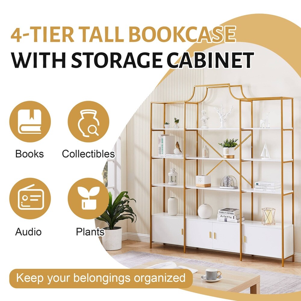 78 Inch 4 Tiers Home Office Bookcase Bookshelf  Storage Cabinet Display Shelf  X Bar Gold Frame