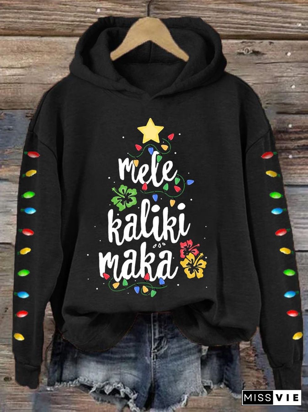 Women's Mele Kalikimaka Hawaii Christmas Print Hoodie