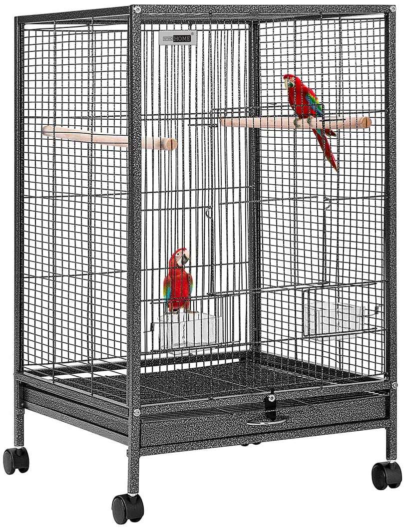 Vivohome Wrought Iron Bird Cage with Rolling Stand for Parrots， Lovebirds and Cockatiel， 30 Inch