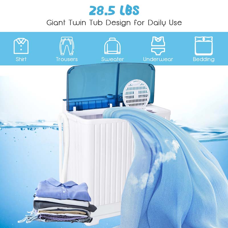 28.5 LBS Portable Washing Machine Built-in Drain Pump, 2-in-1 Twin Tub Top Load Washer Dryer Combo for RV Dorm